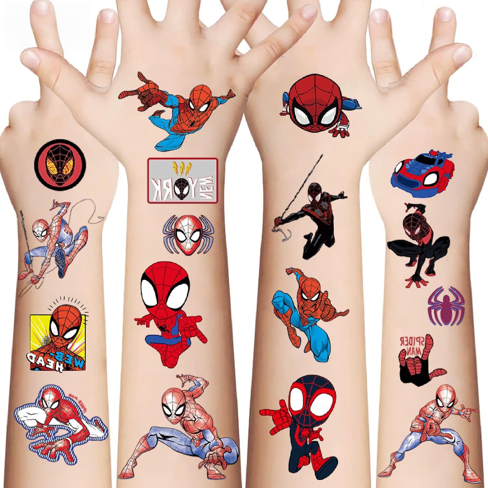 Photo 1 of 10 Sheets Spider Temporary Tattoos, Removable Cute Cartoon Spider Stickers, Spider Themed Birthday Party Favors & Decor Supplies