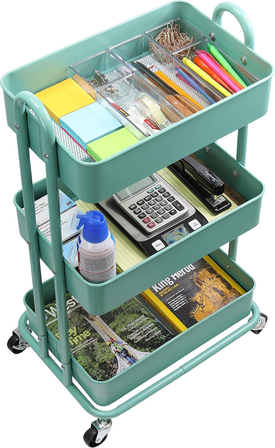 SimpleHouseware Heavy Duty 3-Tier Metal Utility Rolling Cart, Turquoise: Kitchen & Dining