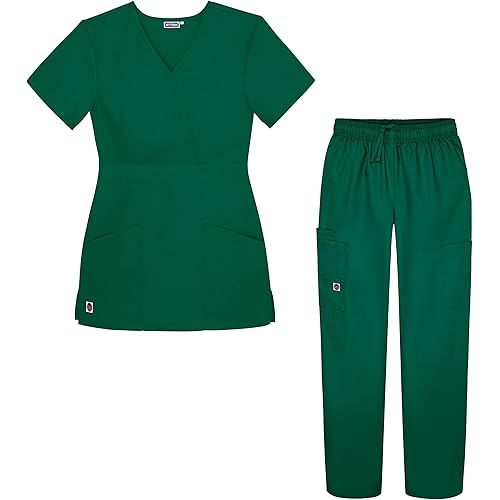 Sivvan Women's Scrub Set - Multi Pocket Cargo Pants & Stylish Mock Wrap Top (Available in 15 Colors)