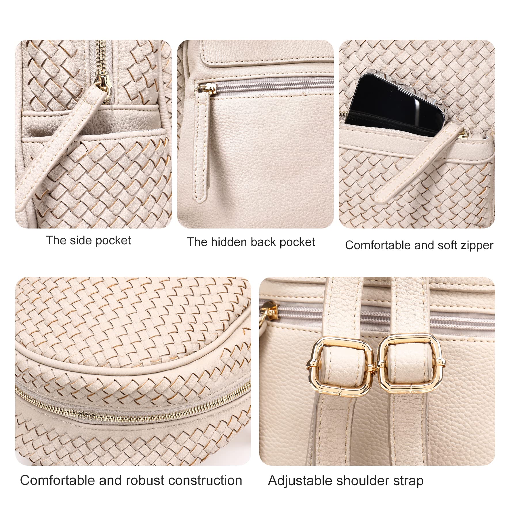 SHOMICO Mini Woven Backpack Purse for Women Trendy Daypacks Stylish Backpack Women's Fashion Handbag for Easter Egg Hunt, Spring Travel Vacation, Easter Gift (Small Beige Woven)