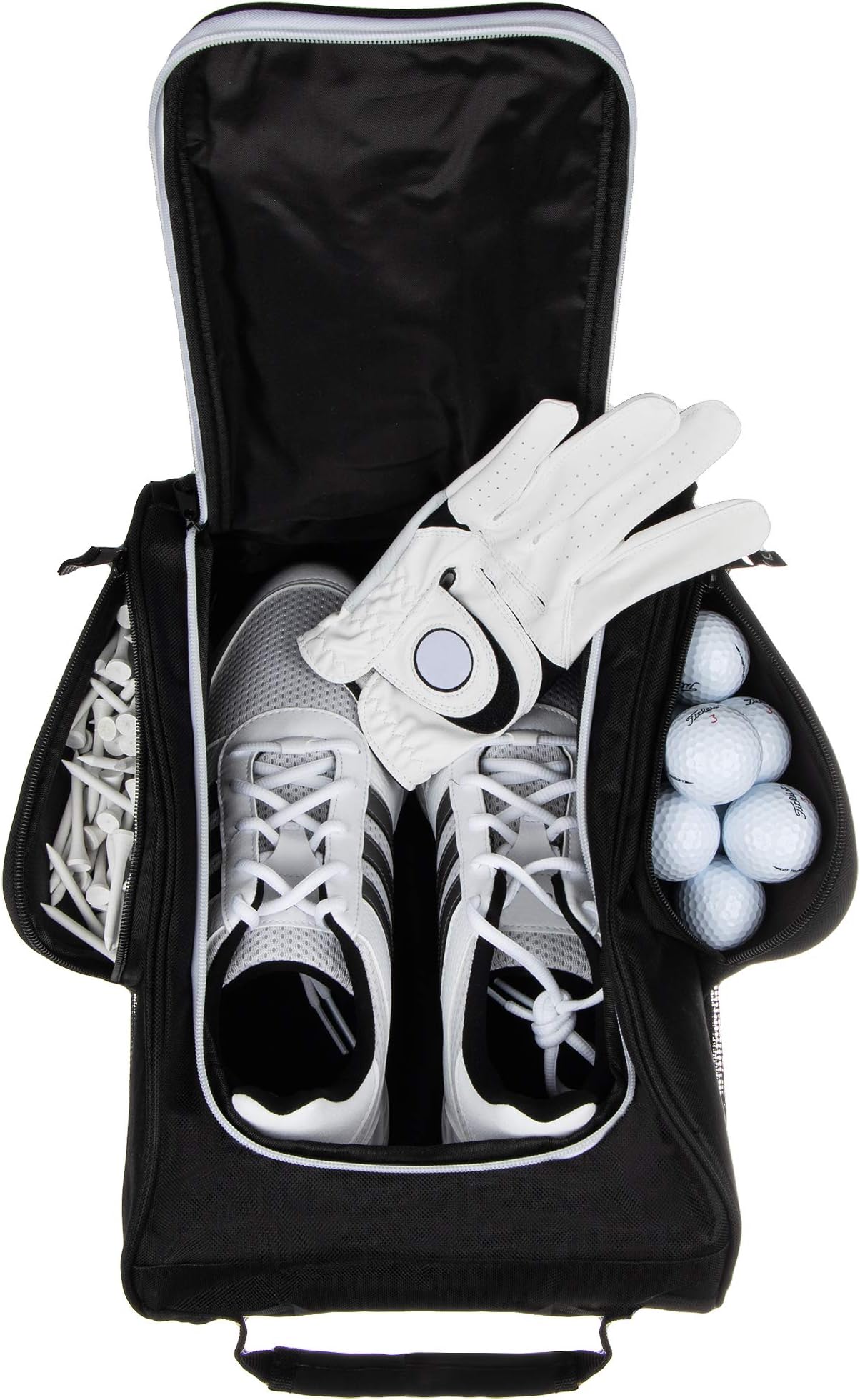 Stripe Golf Shoe Bag - Zipper Shoe Carrier Tote Bag With Mesh Ventilation - Side Pockets For Golf Balls, Tees And Other Accessories