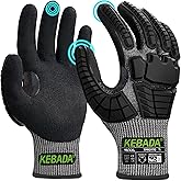 Kebada Impact Protection Gloves, ANSI A2 Cut Resistant Work Gloves with Grip, Touchscreen, Sandy Nitrile Coated