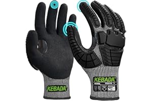 Kebada Impact Protection Gloves, ANSI A2 Cut Resistant Work Gloves with Grip, Touchscreen, Sandy Nitrile Coated