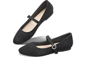 Obtaom Mary Jane Flat Shoes Round Toe Ballet Flats for Women Dressy Fabric Business Flats Comfortable Classic Strap Flats for Office