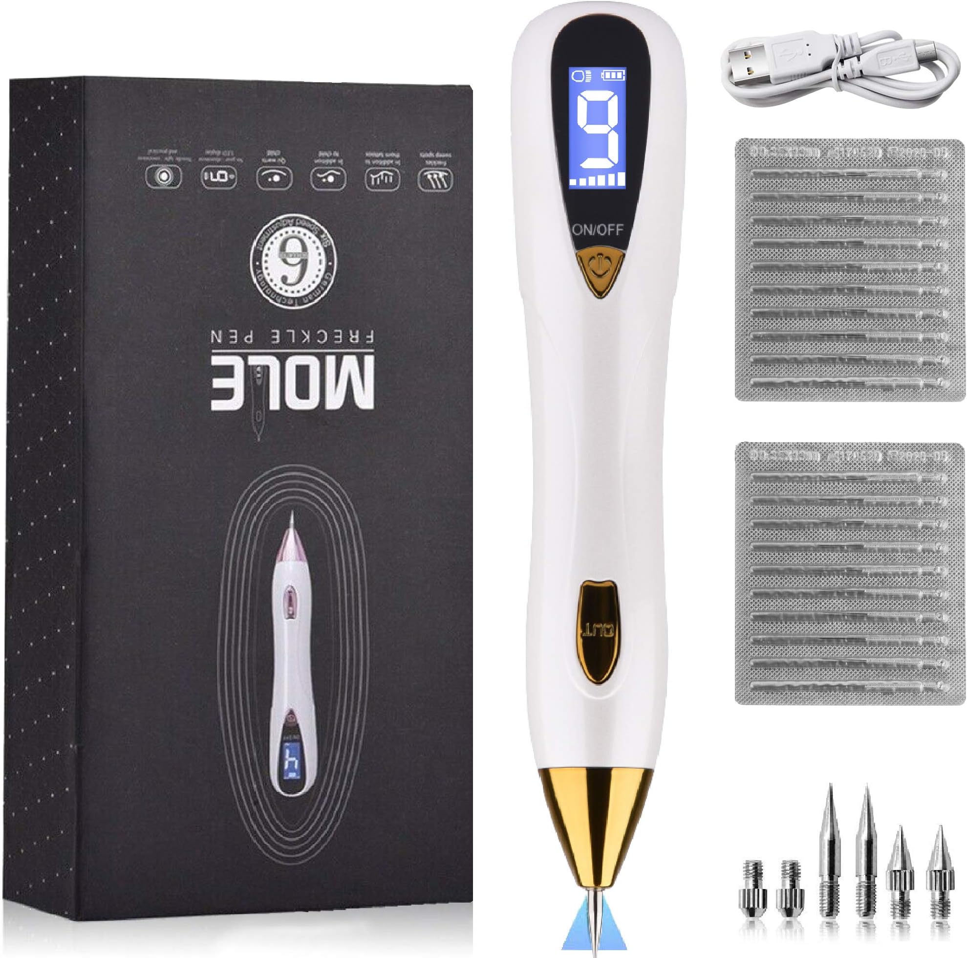 Skin Tag Repair Kit 9-Speed Adjustable LCD Home USB Charging for Freckle & Tattoo Beauty Equipment with Replaceable Needle