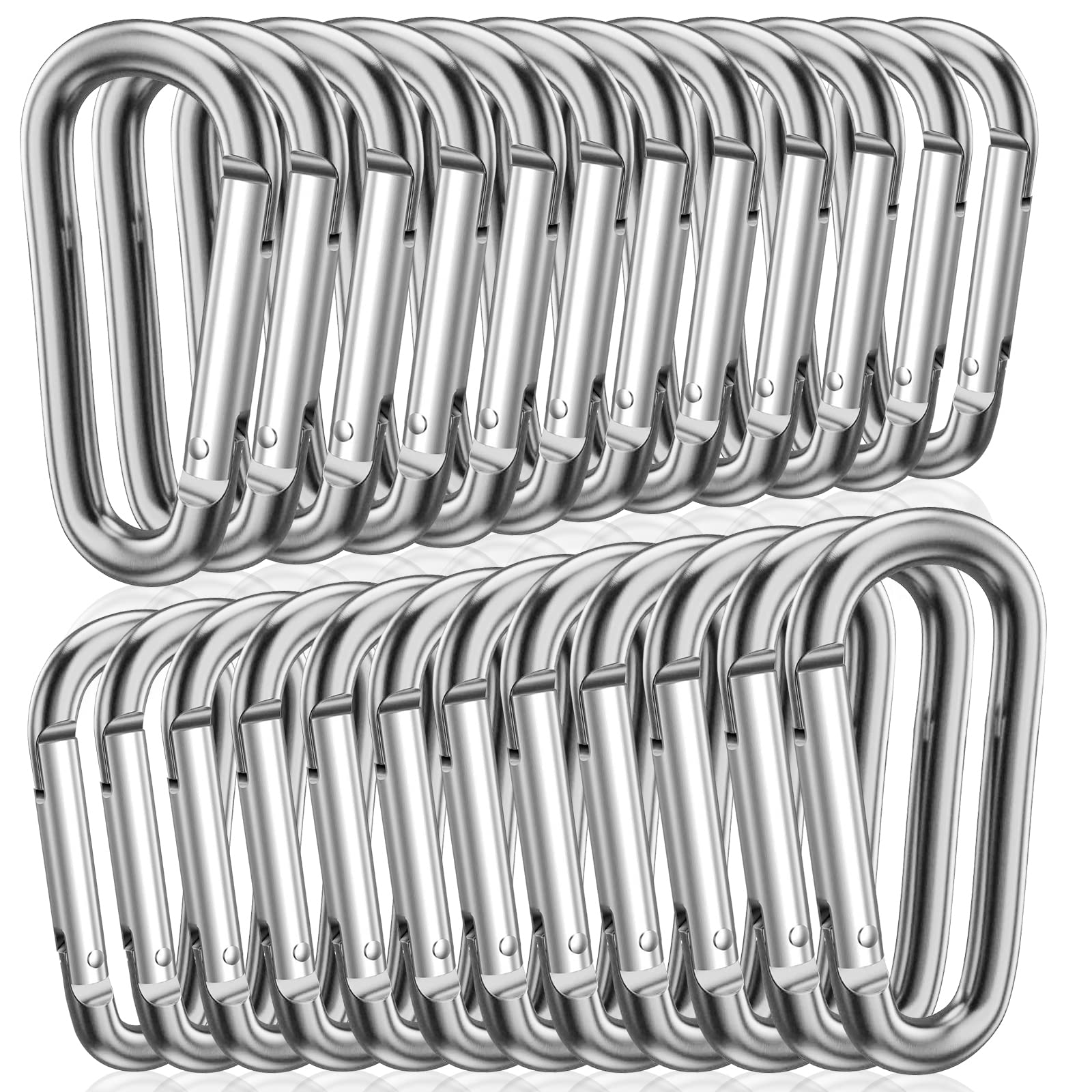 STURME 2" Aluminum D Ring Carabiners Clip D Shape Spring Loaded Gate Small Keychain Carabiner Clip Set for Outdoor Camping Mini Lock Snap Hooks Spring Link Key Chain Durable Improved 24 PCS (Silver)