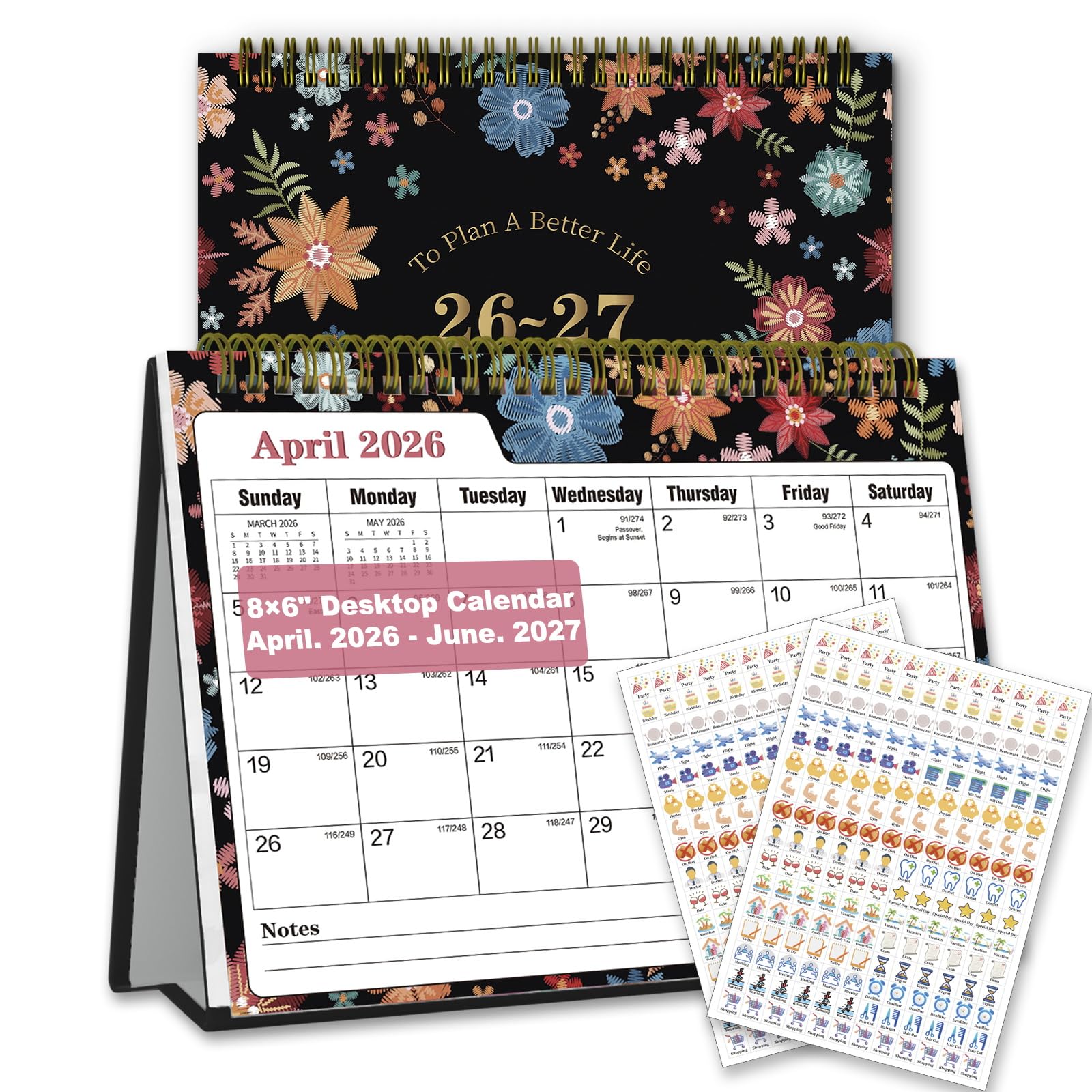 Photo 1 of ******* 2 PACK*****Small Desk Calendar 2026-2027 - Standing 2026 Desk Calendar, APR.2026 to JUN.2027, 8" x 6", Monthly Flip Desktop Calendar with Stickers, Your Personal Desk Planner for Home Office