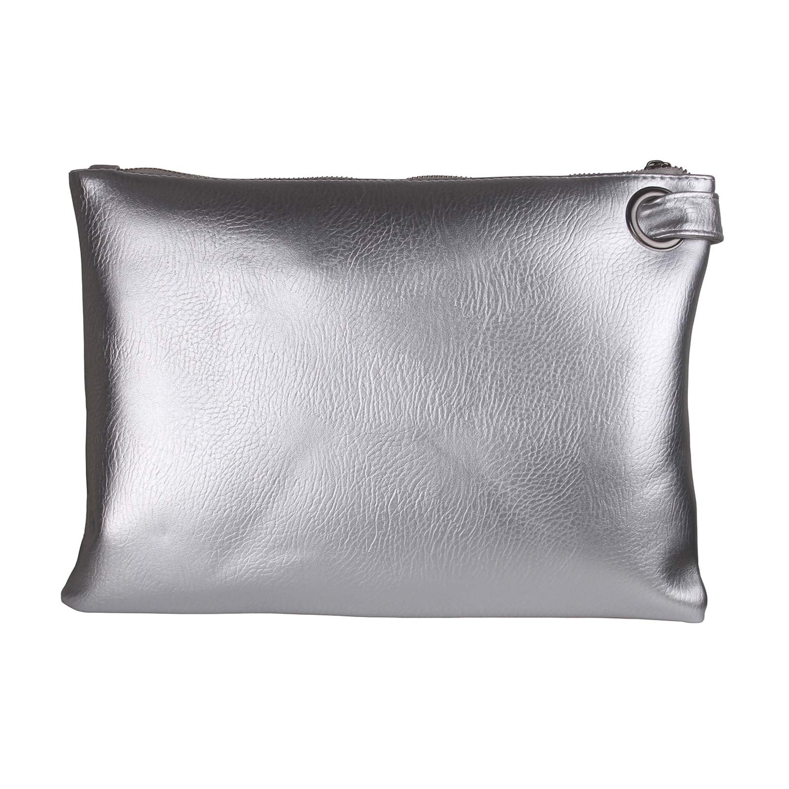 ZOONAI Oversized Clutch Bag Purse, Womens Large leather Evening Wristlet Handbag (Silver)(Size: One Size)