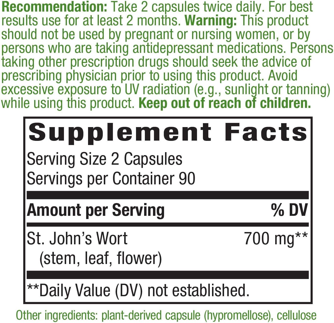 Nature's Way Premium Herbal St. John’s Wort Herb, 700 mg per serving, 180 Capsules: Health & Personal Care