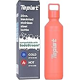 Tepist TwentyO 20oz Stainless Steel Bottle Compatible with Sodastream Machines | Powder Coated Coral | Vacuum Sealed | Double Walled | Leak-Proof | Easy to Carry | Reusable Bottle