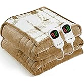 JKMAX Heated Electric Blanket King Size - 100"x90" Flannel Heating Blanket with 10 Heating Levels & 5 Time Settings Over-Heat Protection, Winter Warmer for Adults with ETL Certification(Ivory)