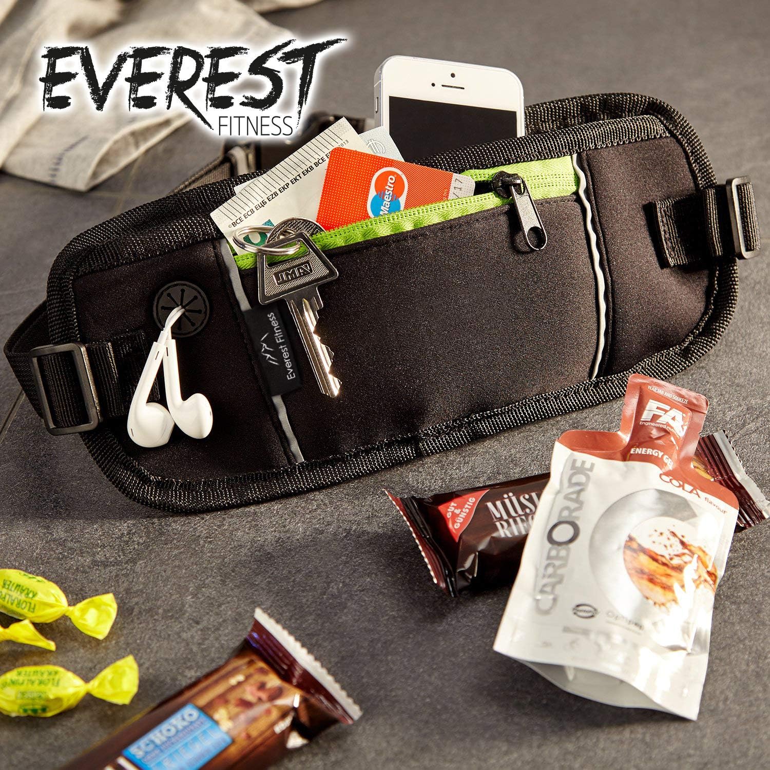 EVEREST FITNESS riñonera Deportiva Negra con Bolsillos para el ...