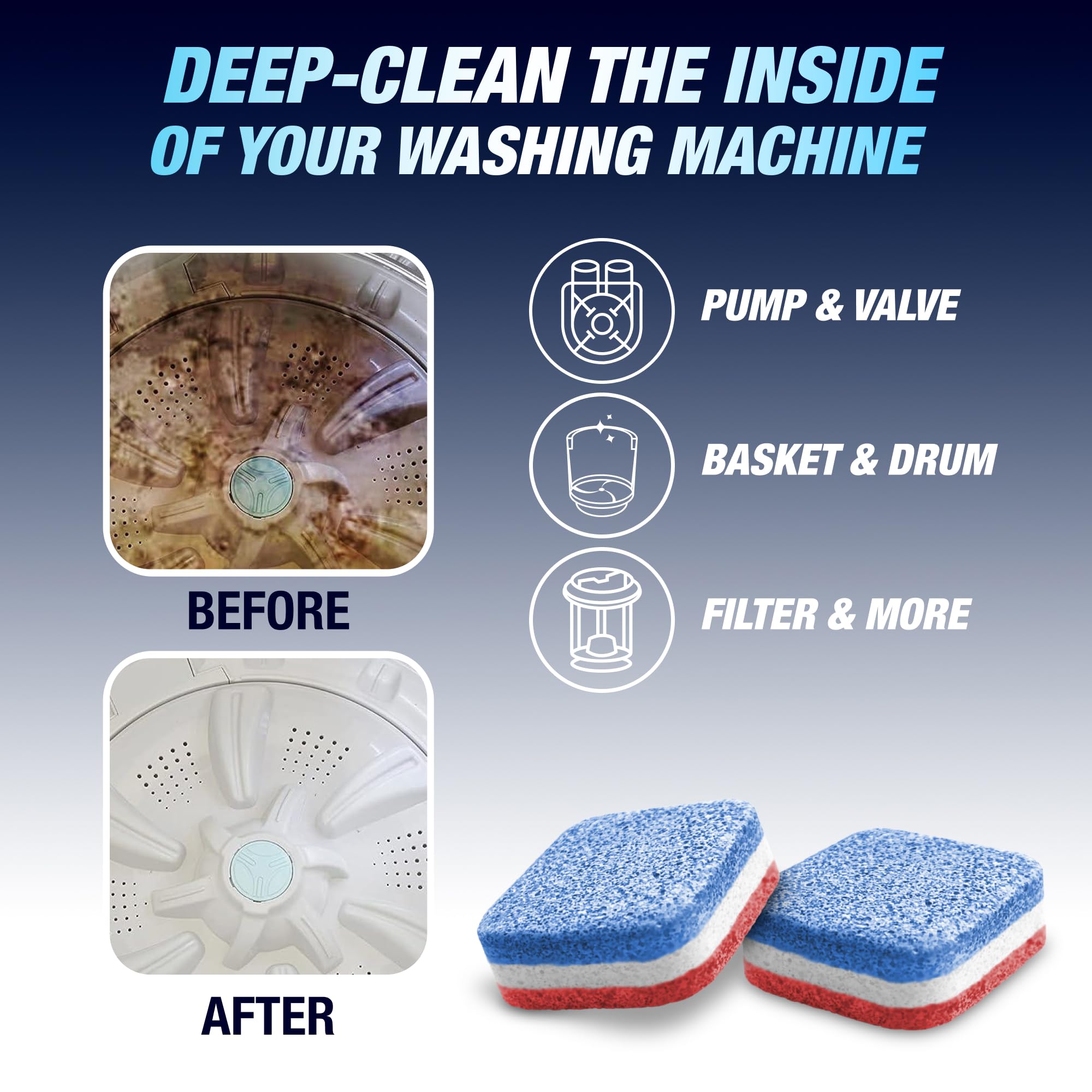 Washing Machine Cleaner Tablets 28 Pack for HE Top Load - Eco Friendly Washer Machine Cleaning Tablets - 3 Layers Septic Safe Wash Machine Full Deodorizer Descaler Protector - 1 Plus Year Supply