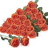 Serwalin 30pcs Artificial Roses Flowers, Orange Fake Roses with Long Stems Realistic Silk Roses for Wedding Bridal Bouquet Arrangement Centerpieces Party Home Decor