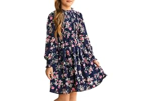 GRACE KARIN Girls' Floral Long Sleeve Dresses Kid Mock Neck High Waist Casual Formal Elegant Fall Dress Size 5-14Y