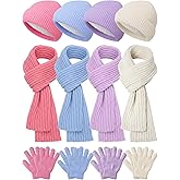 Geyoga 12 Pcs Kids Hat Gloves Scarf Winter Set for 5-8 Boys Girls Toddler Knitted Beanies Hat Warm Snow Glove Long Scarf