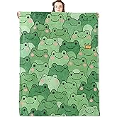 jwyta Frog Flannel Blanket,Adorable Frogs Face Throw with Blush and Crown,Cute Minimalist Style,Lightweight Fleece Blankets for Animal Lover,Couch,Cabin,Bed,Camping Decor Gifts,60x50in