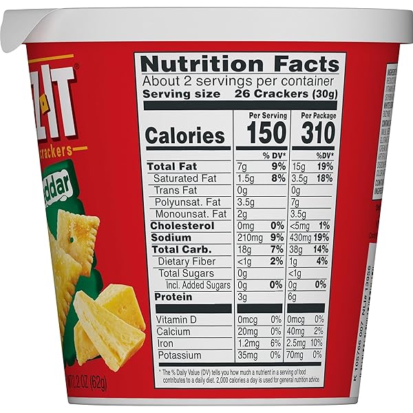 CHEEZ-IT BAKED SNACK CHEESE CRACKERS IN A CUP, WHITE CHEDDAR, SINGLE SERVE, 2.2 OZ