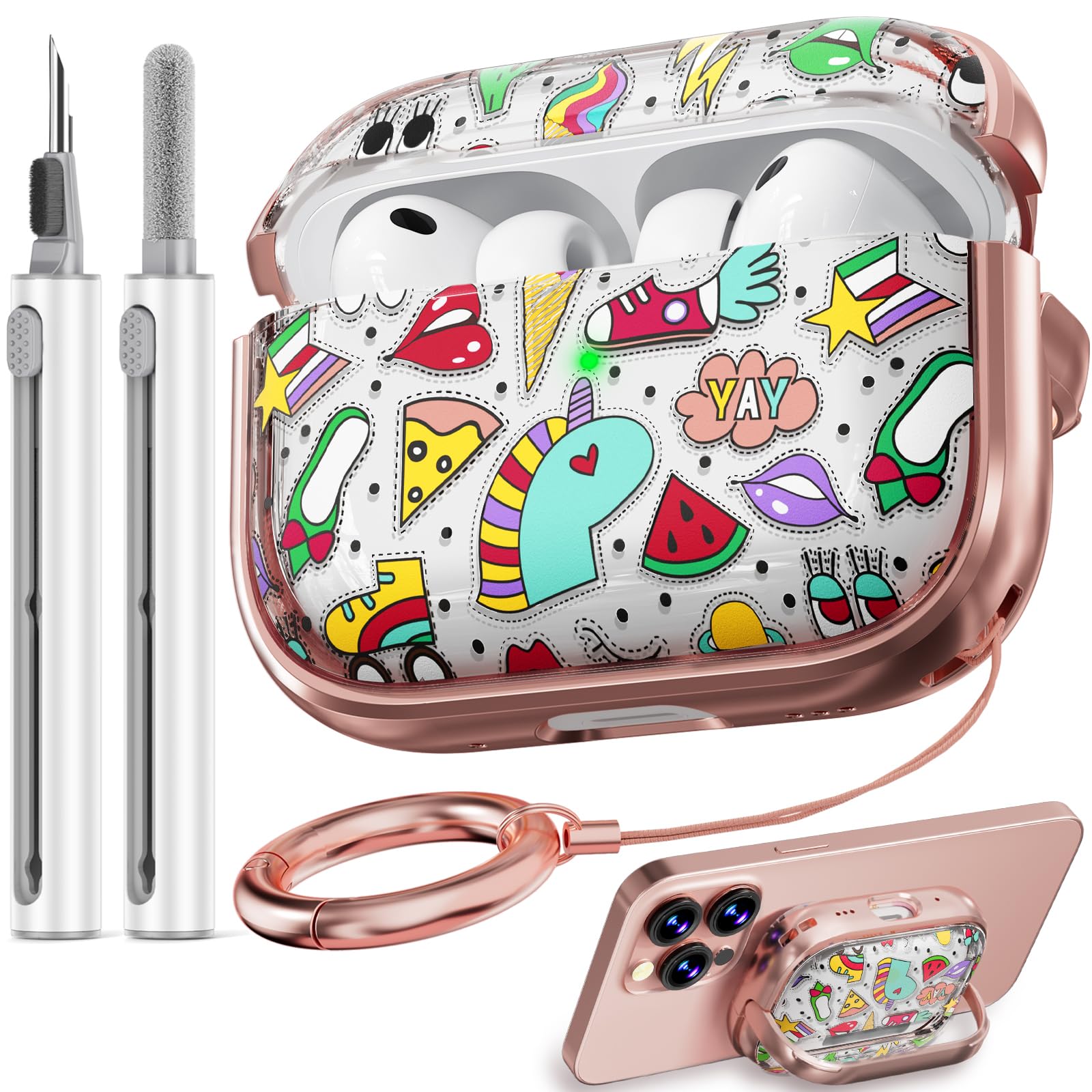 Inesore for AirPods Pro 3 Case Cover 2025 with Lock-Red+ Unicorn Graffit
