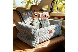 LINVIVON Dog Car Seat for Medium/Large Dogs up to 60 lbs, Memory Foam Dog Booster Seat with Thick Cushion, Pet Car Seat for Back with Detachable Washable Cover, Storage Pockets for SUV, Pick Up, Trunk, Grey