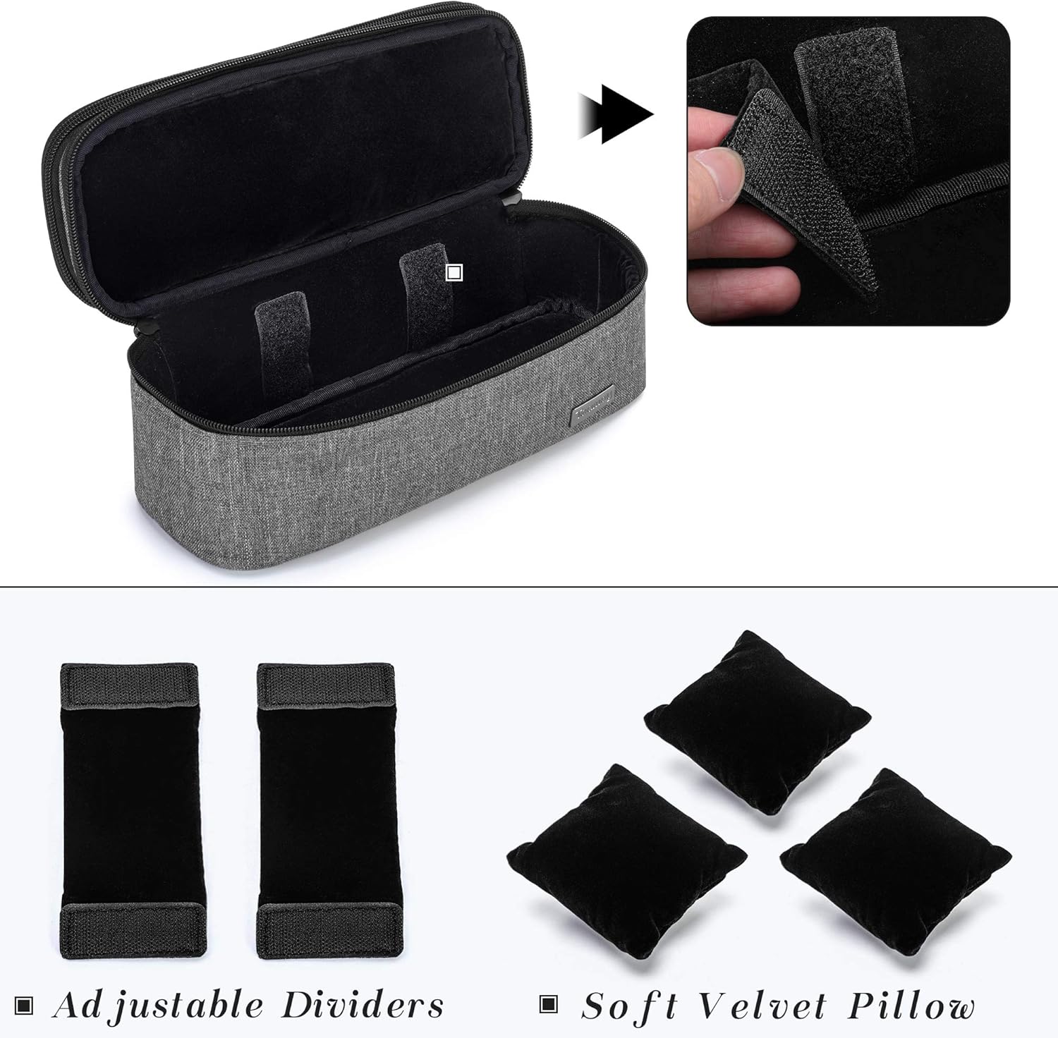 Teamoy Double-Layer Watch Box Organizer with Soft Padded Inner Liner, Travel Storage Case for Man Watches , Wristwatch and Accessories, Gray: Home Improvement