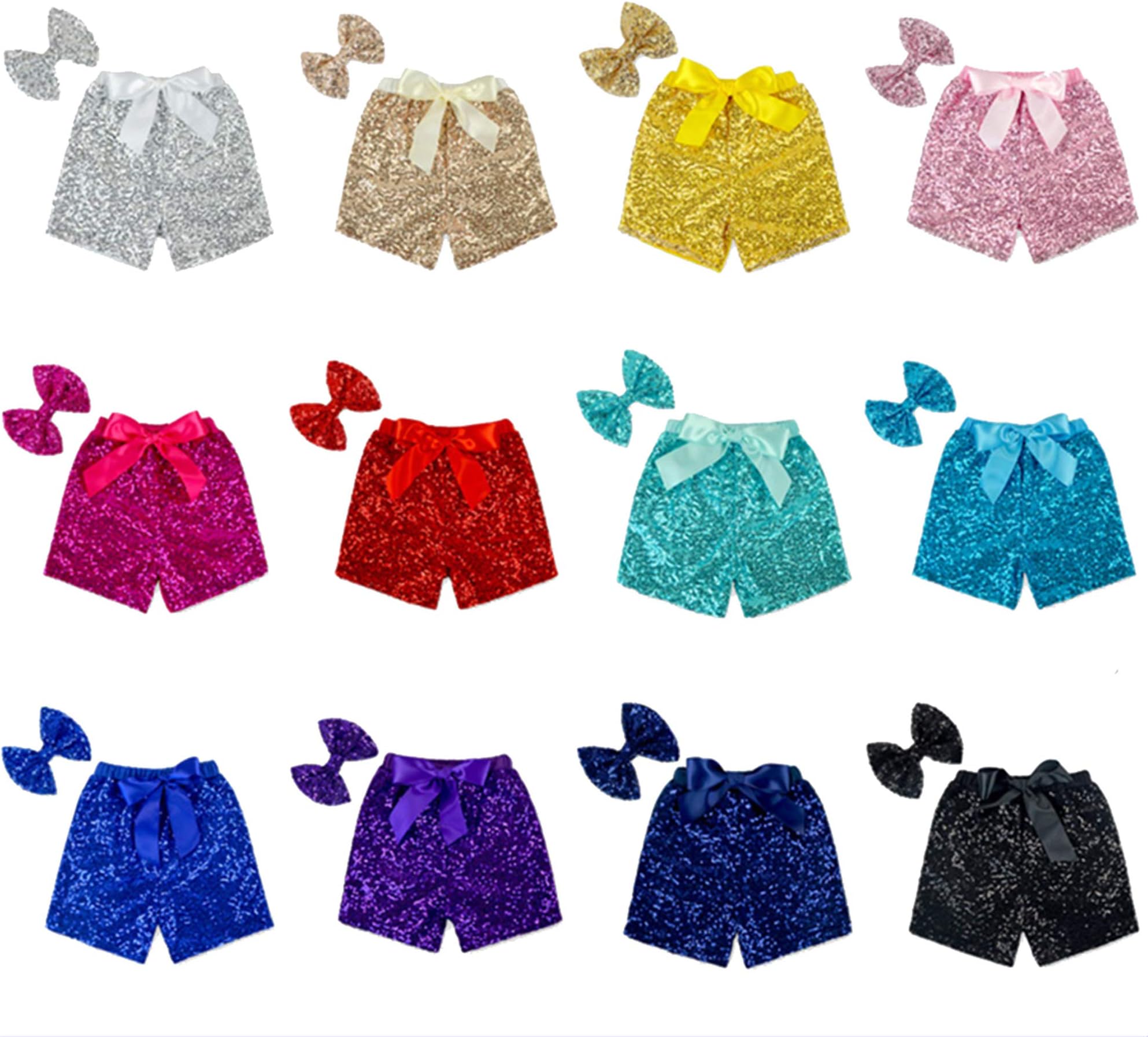 Girls Glittery Sequin Shorts with Bow 2PC Set for 12M-6T