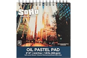 SoHo Urban Artist Fine Textured Professional Pastel Paper Pad - 140 lb. - 8x8 Acid-Free Fine Textured Canvas Paper with Glassine Sheets, 20 Perforated Sheets, Durable Oil Pastel Paper for Artists