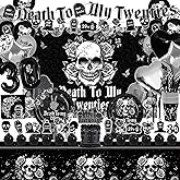 136Pcs Death to My Twenties Party Decorations Include Banner-Backdrop-Balloons-Cake Topper-Cupcake Toppers-Tableware-Plates-Napkins-Cups-Forks-Knives-Straws-Tablecloth for Death to My 20s Decorations