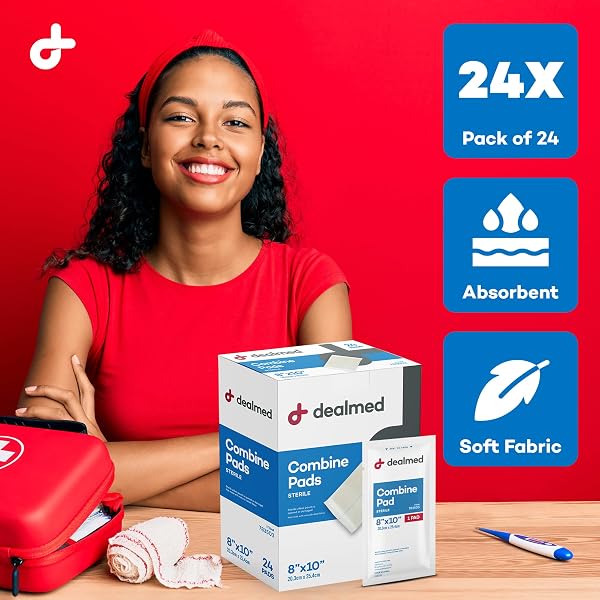 DEALMED ABDOMINAL COMBINE PADS 8″X10″ (24-PACK) STERILE INDIVIDUALLY WRAPPED, ABD PADS, ABSORBENT, NON ADHERENT FOR WOUND CARE, DRAINAGE, FIRST AID, 24/BOX (1 PACK)