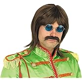fun shack Brown Wig for Men, 70s Disco Party Wig, Rock Band Cosplay Wig with Mustache, 60s Retro Style, One Size