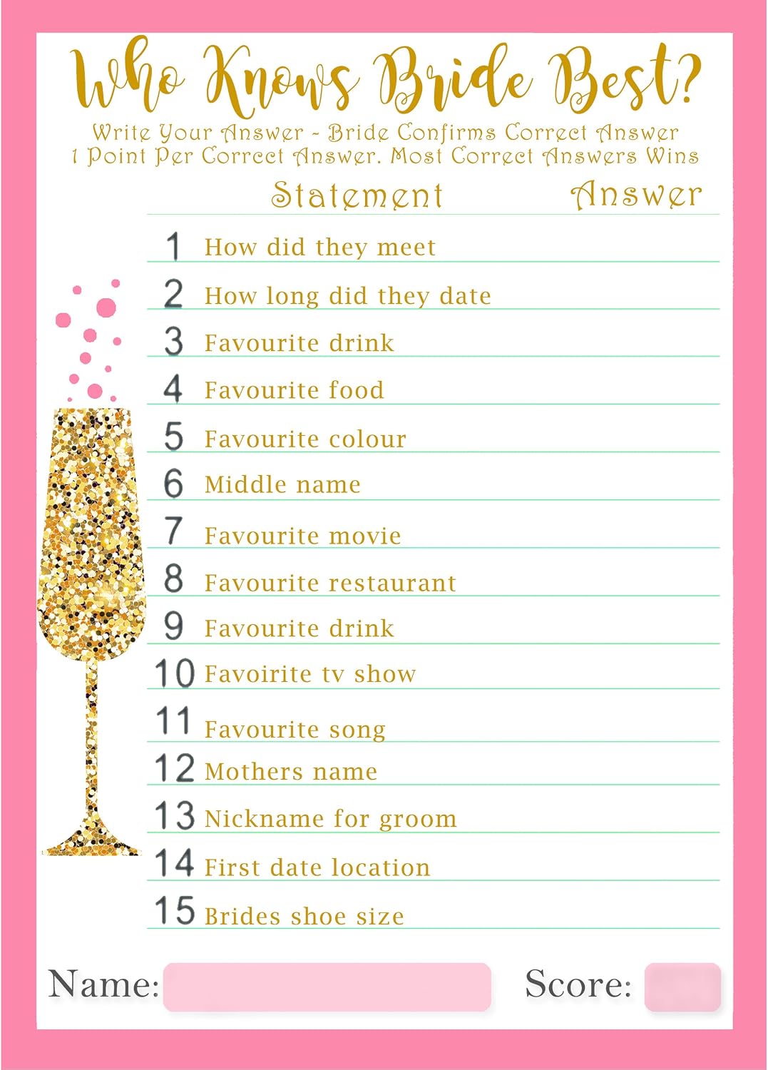 20 Who Knows Bride Best and Hen party Challenges 2 in 1 Hen Party Game - Image 3