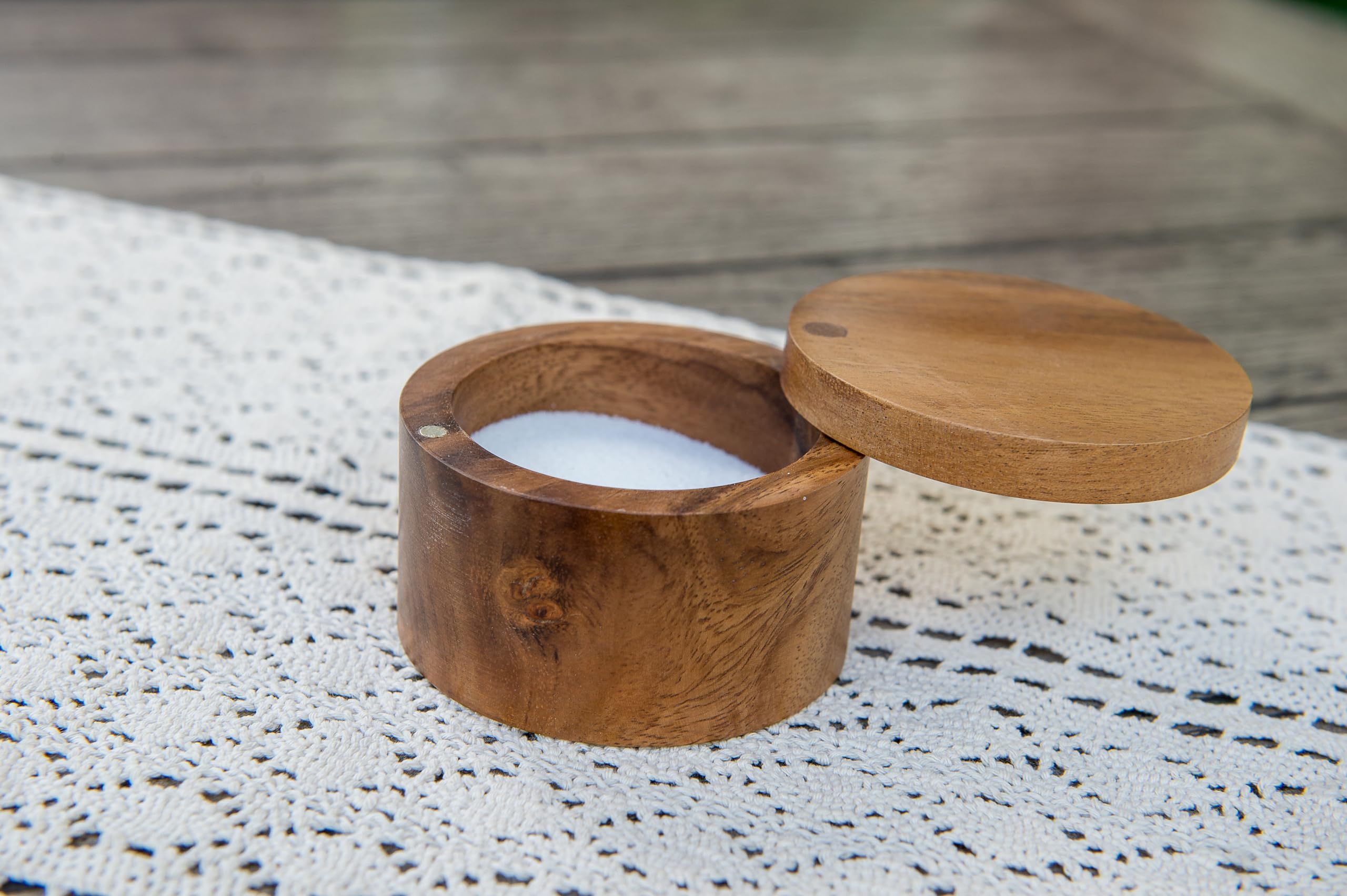 Lipper International Acacia Wood Salt or Spice Box with Swivel Cover, 3-1/2