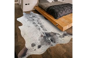 GUYI RARE Modern Cowhide Rug Neutral Grey Rug 4.6x5.2 ft Cow Hide Rugs for Living Room Bedroom Home Office Neutral Modern Rug Area Rugs Cow Print Rug Grey Rug Carpet