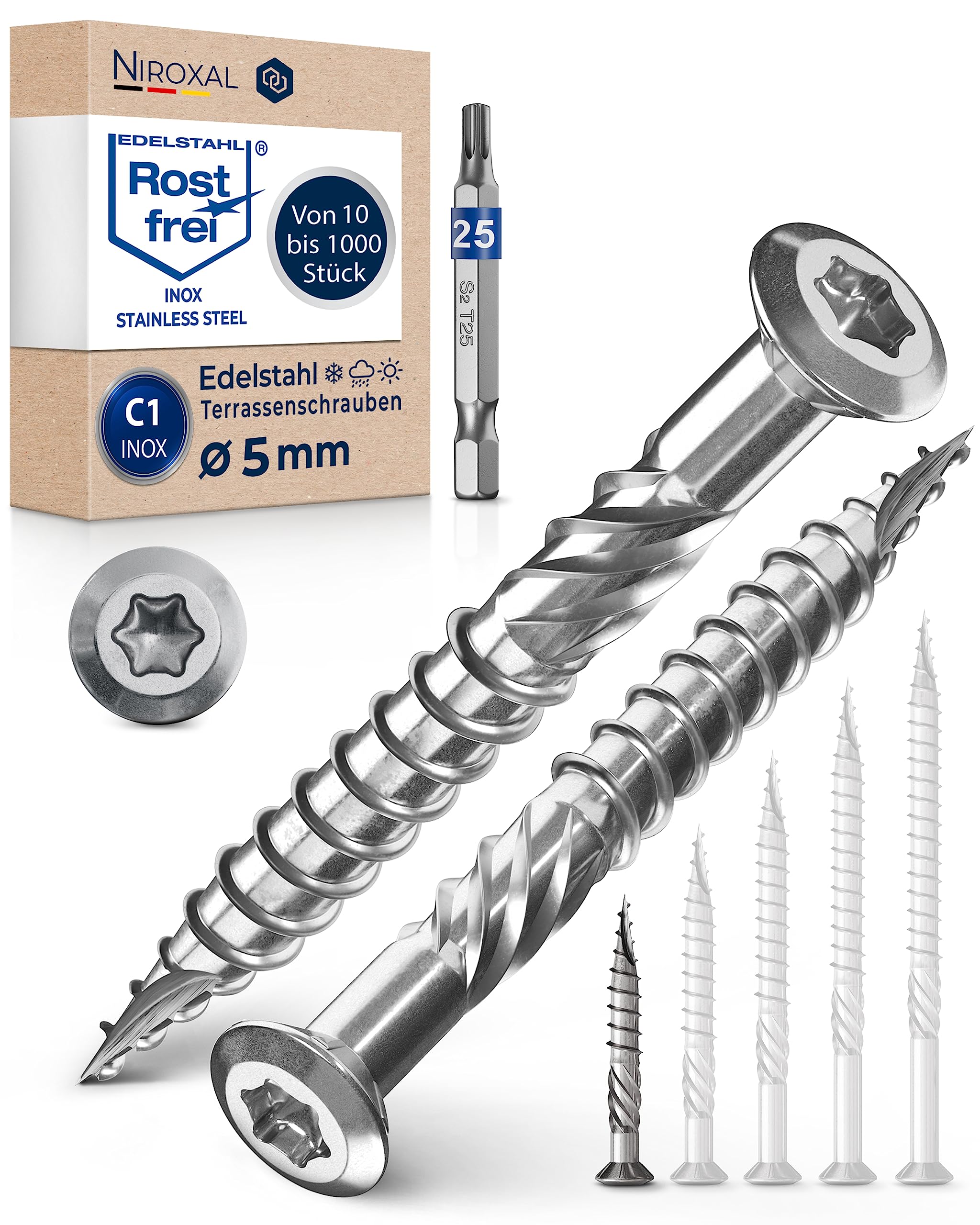 NietFullThings Decking Screws Stainless Steel C1 Wood Screws Torx Drive Deck Screws for Wood Outdoor 5x40 mm Pack of 250 โ image 1