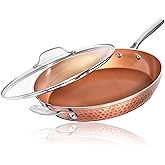Gotham Steel Hammered Copper 14 Inch Non Stick Frying Pan with Lid, Nonstick Frying Pan with Ceramic Coating and Induction Plate for Even Heating, Oven / Dishwasher Safe, 100% Healthy & Non Toxic