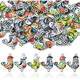 KitBeads 50pcs Random Chicken Connector Charms Bali Style Flower Printed Little Bird Charms 2-Hole Mini Animal Sparrow Chick Charms for Jewelry Making Bulk