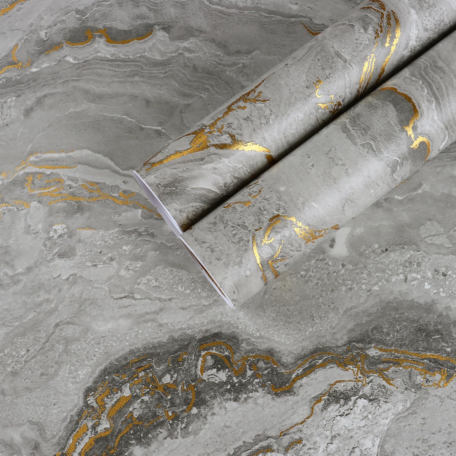 Photo 1 of CHIHUT 12”x472” Gold Grey Marble Countertop Contact Paper Waterproof Marble Wallpaper Peel and Stick Countertops Renter Friendly Matte Wallpaper for Kitchen Bathroom Counter Top Backsplash Cabinets
