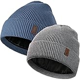 Wmcaps Winter Hats for Men Women, 2 Pack Fleece Lined Beanie Soft Warm Knit Hat Ski Stocking Cap for Cold Weather