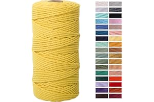 ZXCDINO Yellow Macrame Cord 3mm x 109Yards,Colored Cotton Rope Craft Cord Colorful Cotton Cord Twine for Wall Hanging Plant H