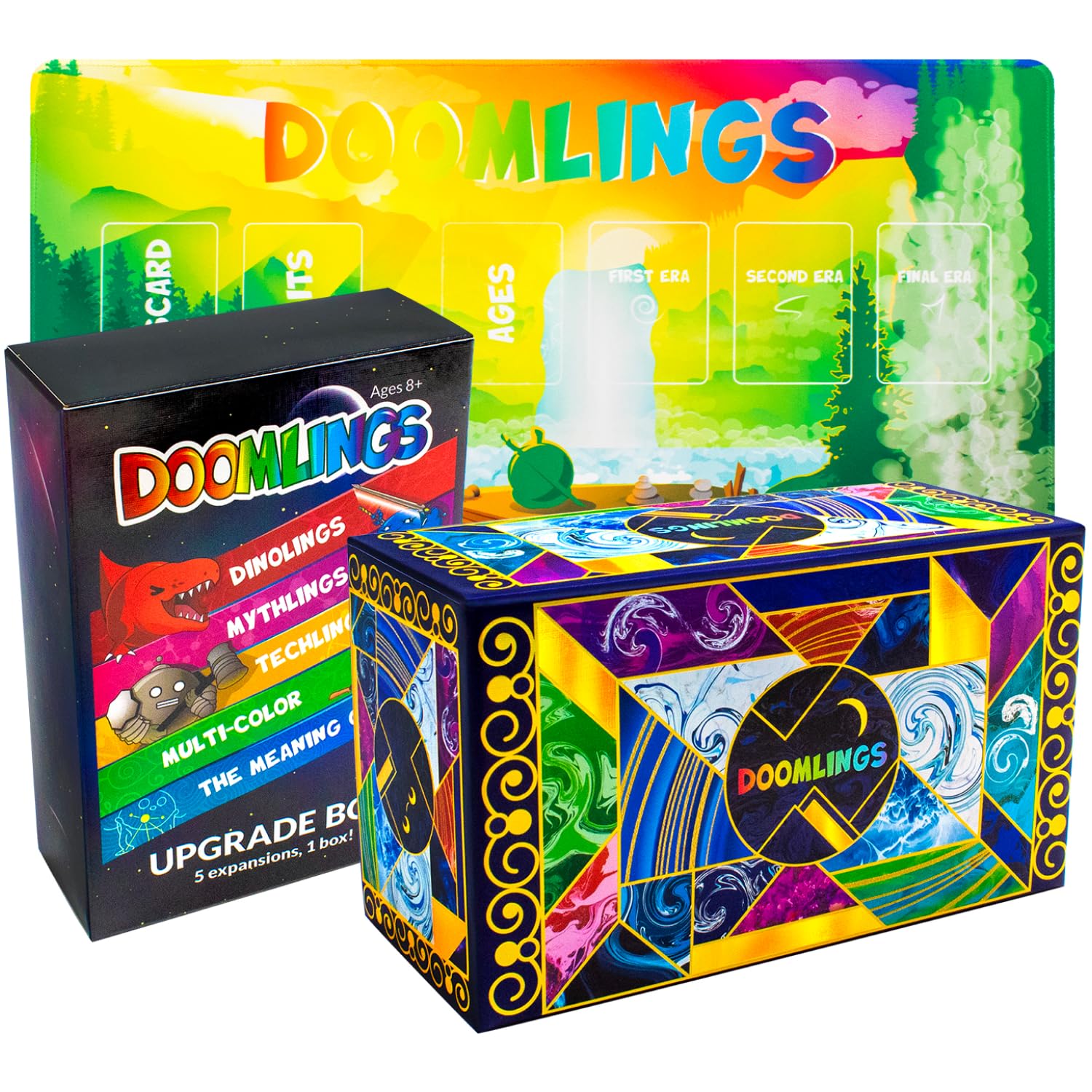 Doomlings Deluxe Bundle - A Delightful Card Game For The End of The World - Best New Strategy Card Game for Adults, Teens & Kids| 2-6 Players | Perfect for Families | Includes 5 Expansions & 1 Playmat