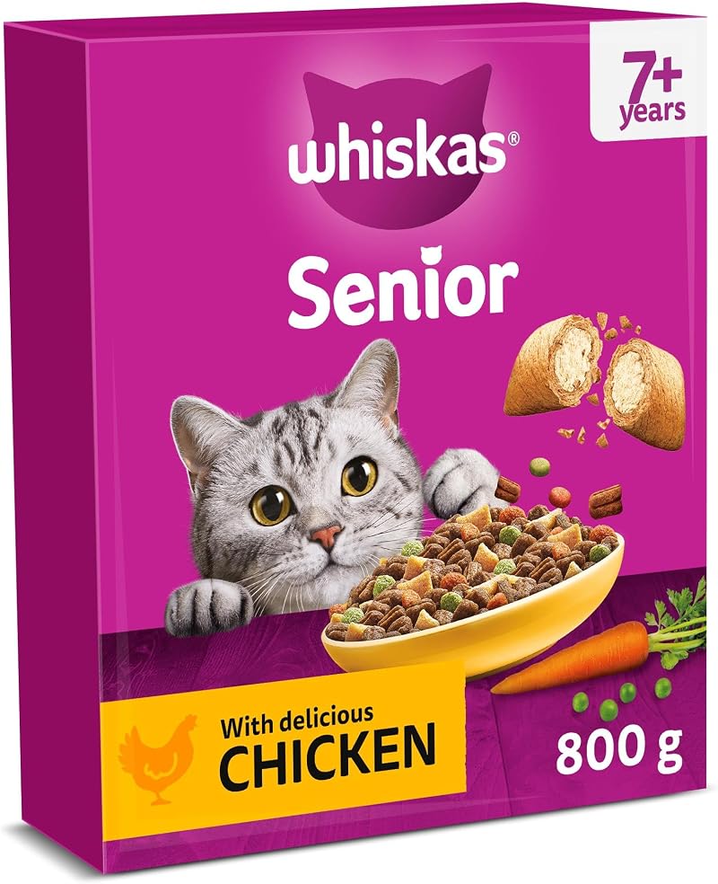 Whiskas Senior Dry Cat Food 800g Chicken Pack of 5