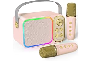 BESCOST Mini Karaoke Machine for Kids Adults, Portable Bluetooth Speaker with 2 Wireless Mics, Kids Karaoke Machine with LED Light Toys Birthday Gifts for 3-12+ Years Old Girls Boys(Colorful)