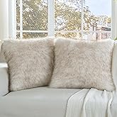 FUTEI Coffee White Decorative Throw Pillow Covers 18x18 Inch Set of 2,Soft Fluffy Faux Fox Fur Textured Cushion Case,Modern Home Decor for Couch Living Room