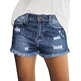 luvamia Jean Shorts Womens Mid Rise Stretchy Cut Off Frayed Denim Shorts Ripped Summer Casual Beach Vacation Clothes