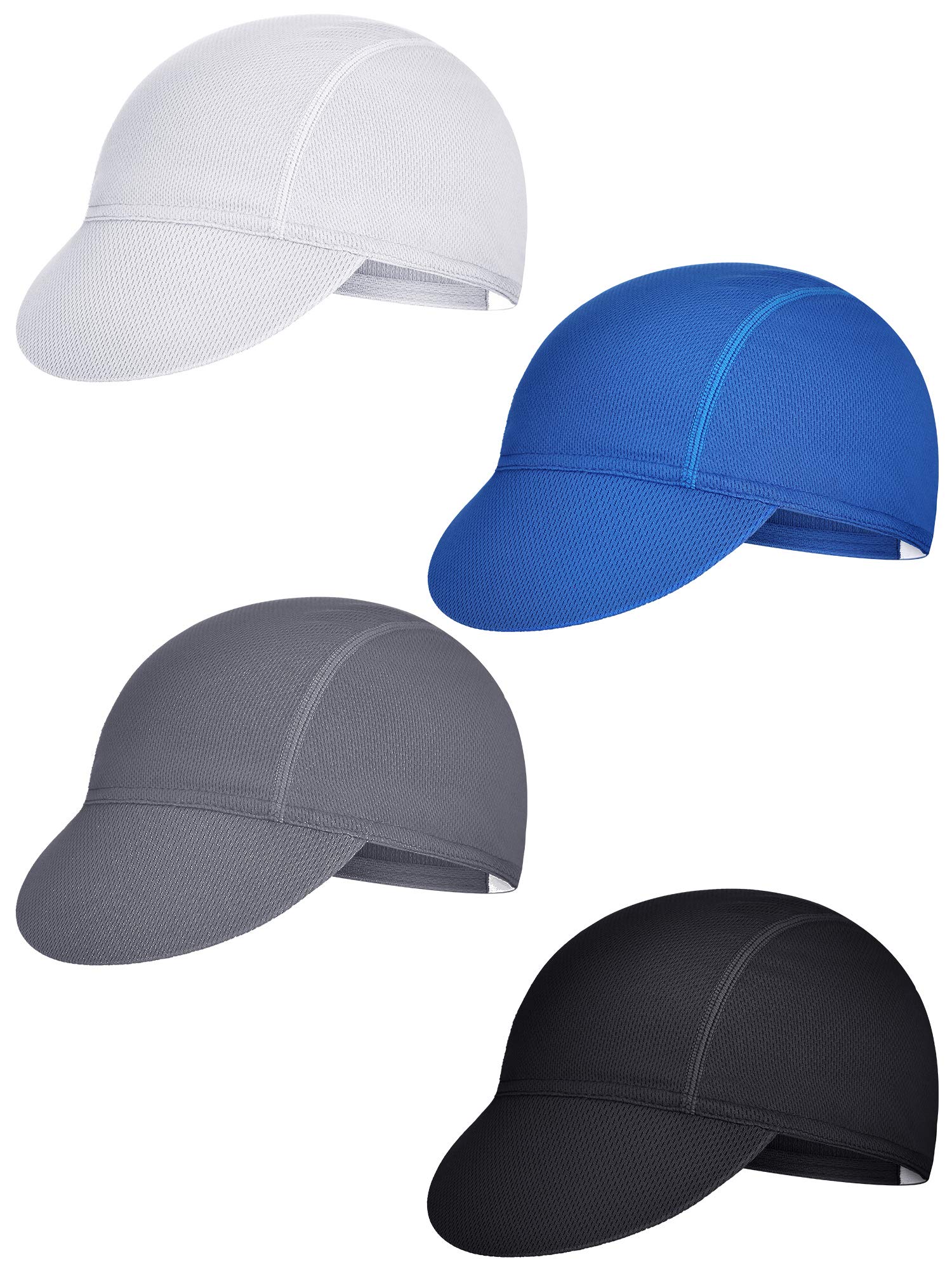 Photo 1 of 4 Pieces Summer Unisex Cycling Cap Breathable Bicycle Caps Sweat-Absorbing Biking Caps for Women Men Running Outdoor Sports (White, Grey, Black, Blue)
