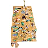 Totally Bamboo Alabama State Shaped Cutting Board and Charcuterie Serving Platter with Artwork by Fish Kiss, Includes Hang Tie for Wall Display