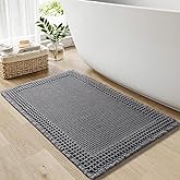RESARE Waffle Bath Mat - Super Absorbent Non Slip Machine Washable, Ultra Soft Boho Rug with Tassels, Upgraded Bordered Design, 17"x24" Dark Grey