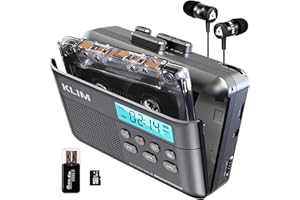 KLIM K7 Cassette Tape Player - Cassette to MP3 Converter - Portable - Built-in Microphone & Speaker - Rechargeable Battery - Earphones - 16GB SD Card - Ash
