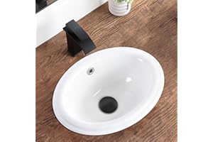 KDKSC Bathroom Vessel Sink 16'' x 12'' Semi Recessed Bathroom Sink Oval Drop In Sink with Overflow White Ceramic Modern Vessel Sinks for Bathroom