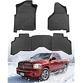 Car Floor Mats for Dodge Ram: 1500 2002-2008 Quad Cab & for Ram 2500/3500 2003-2009 Quad Cab (Crew Cab), All Weather Rubber Floor Liners, Truck Accessories Front Rear Carpet for Pickup Black 3PCS